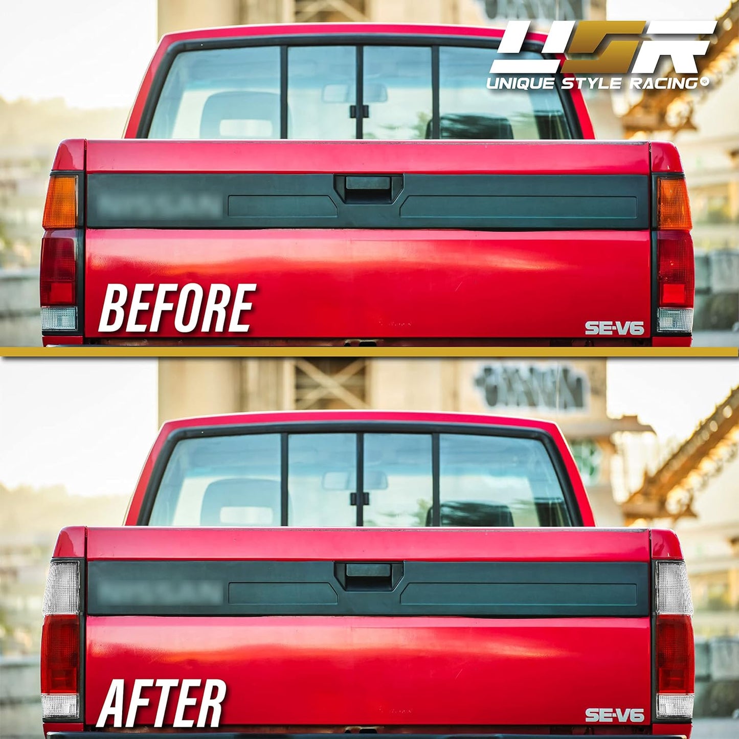 USR 86-97 Hardbody Tail Lights - Rear Tail Lamps Taillight Replacement Assembly Set (Left + Right) Compatible with 1986-1997 Nissan Hardbody D21 Pickup Truck (Red/Clear Lens)