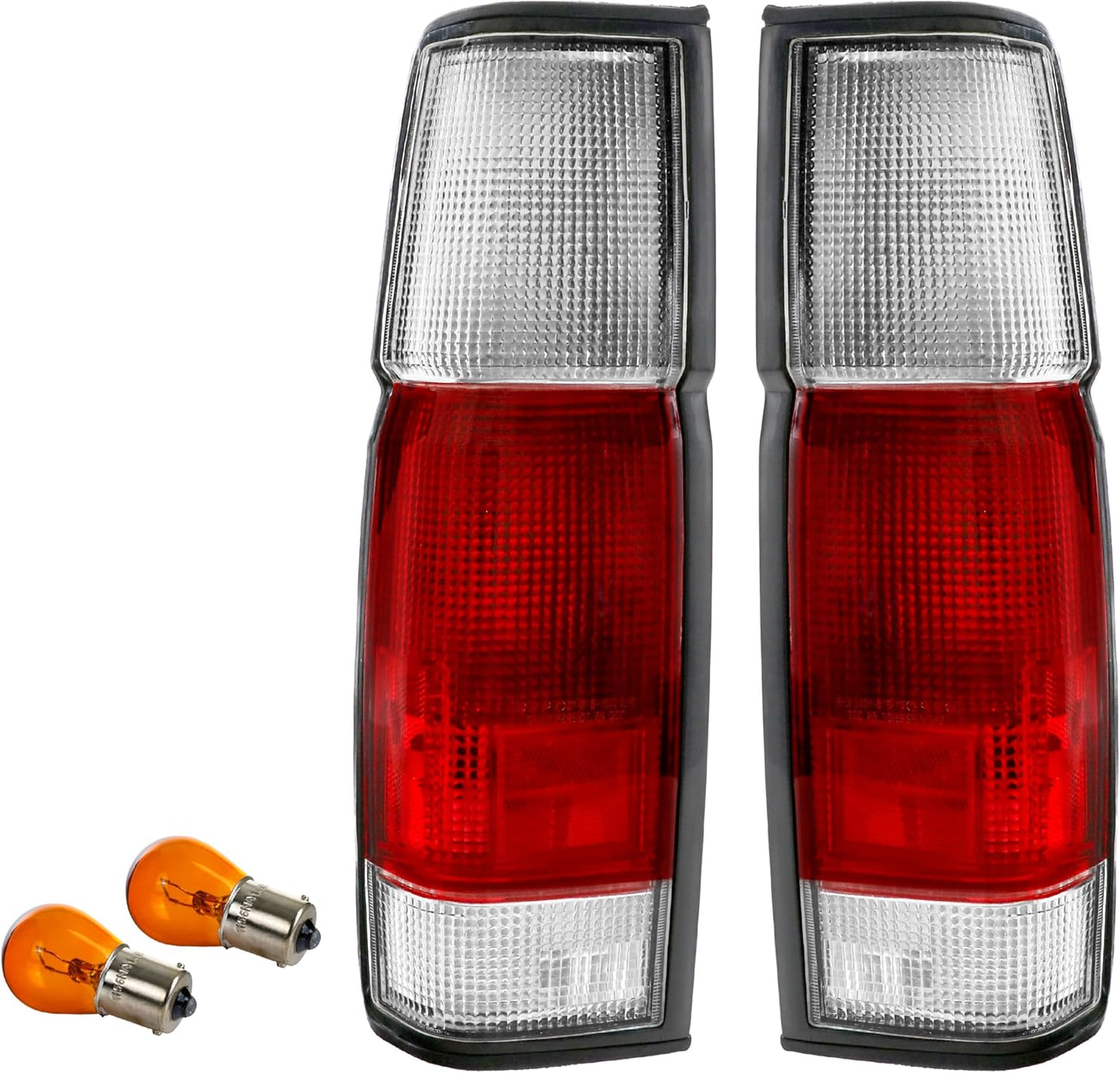 USR 86-97 Hardbody Tail Lights - Rear Tail Lamps Taillight Replacement Assembly Set (Left + Right) Compatible with 1986-1997 Nissan Hardbody D21 Pickup Truck (Red/Clear Lens)