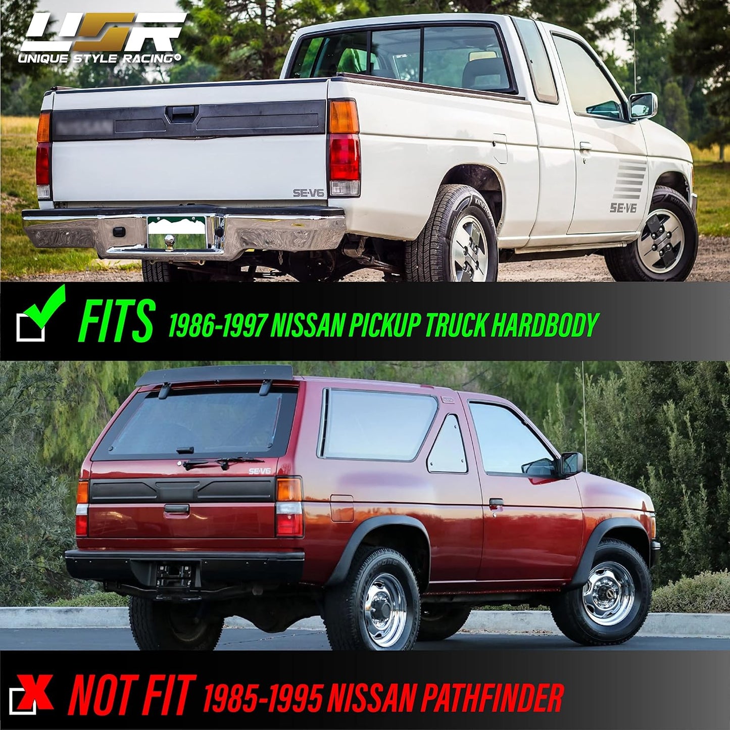 USR 86-97 Hardbody Tail Lights - Rear Tail Lamps Taillight Replacement Assembly Set (Left + Right) Compatible with 1986-1997 Nissan Hardbody D21 Pickup Truck (Red/Clear Lens)