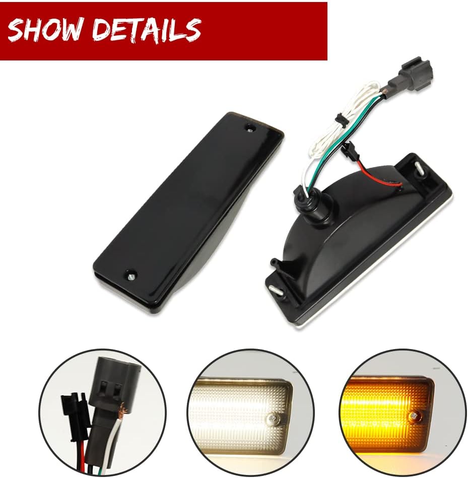 for 1988-1997 Nissan Hardbody Pickup, 1988-1995 Nissan Pathfinder Front Bumper Turn Signal DRL Daytime Running Light Smoked Lens Amber/White LED Lamp