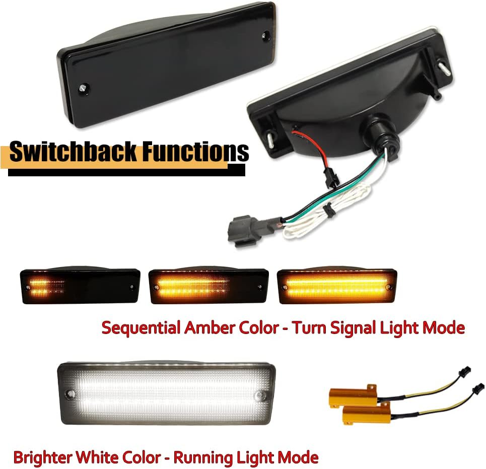 for 1988-1997 Nissan Hardbody Pickup, 1988-1995 Nissan Pathfinder Front Bumper Turn Signal DRL Daytime Running Light Smoked Lens Amber/White LED Lamp