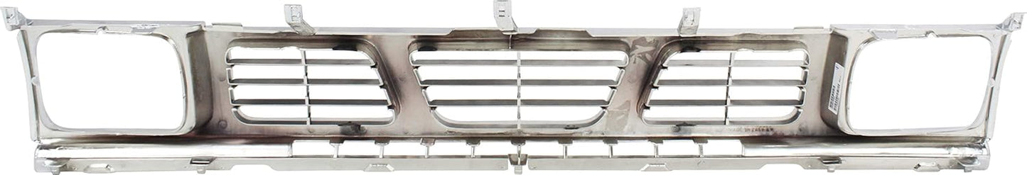 Nissan D21 Grille Assembly Compatible with 1993-1994 Nissan D21, Fits 1995-1997 Nissan Pickup Chrome Shell with Gray Insert