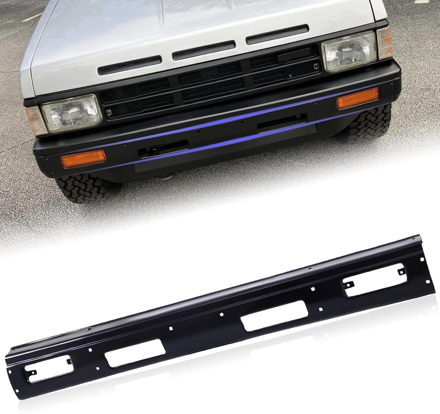 Nissan D21 Front Bumper Face Bar Compatible with NISSAN D21 Hardbody 1986-1992, Pathfinder 1987-1992 (Black without Top Pad Holes)