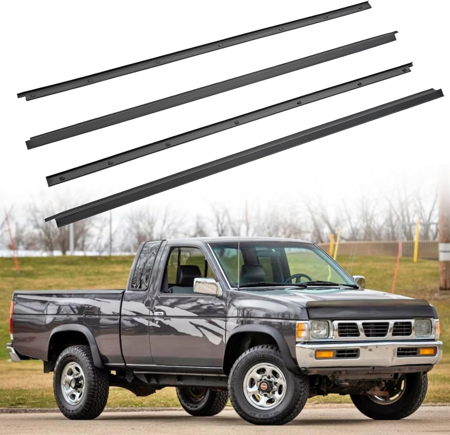 Pickup D21 Hardbody 4 Pcs Black Car Outer & Inner Door Window Moulding Trim Weatherstrip Seal Belt Compatible with Nissan Vehicle 1986-1994 Pickup D21 Hardbody, Replace#80820-01G00 80821-01G00 80834-01G00 80835-01G00