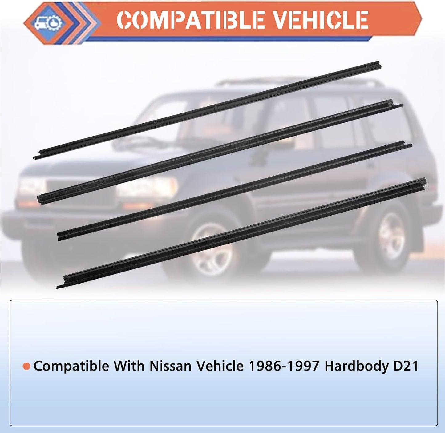 Pickup D21 Hardbody 4 Pcs Black Car Outer & Inner Door Window Moulding Trim Weatherstrip Seal Belt Compatible with Nissan Vehicle 1986-1994 Pickup D21 Hardbody, Replace#80820-01G00 80821-01G00 80834-01G00 80835-01G00