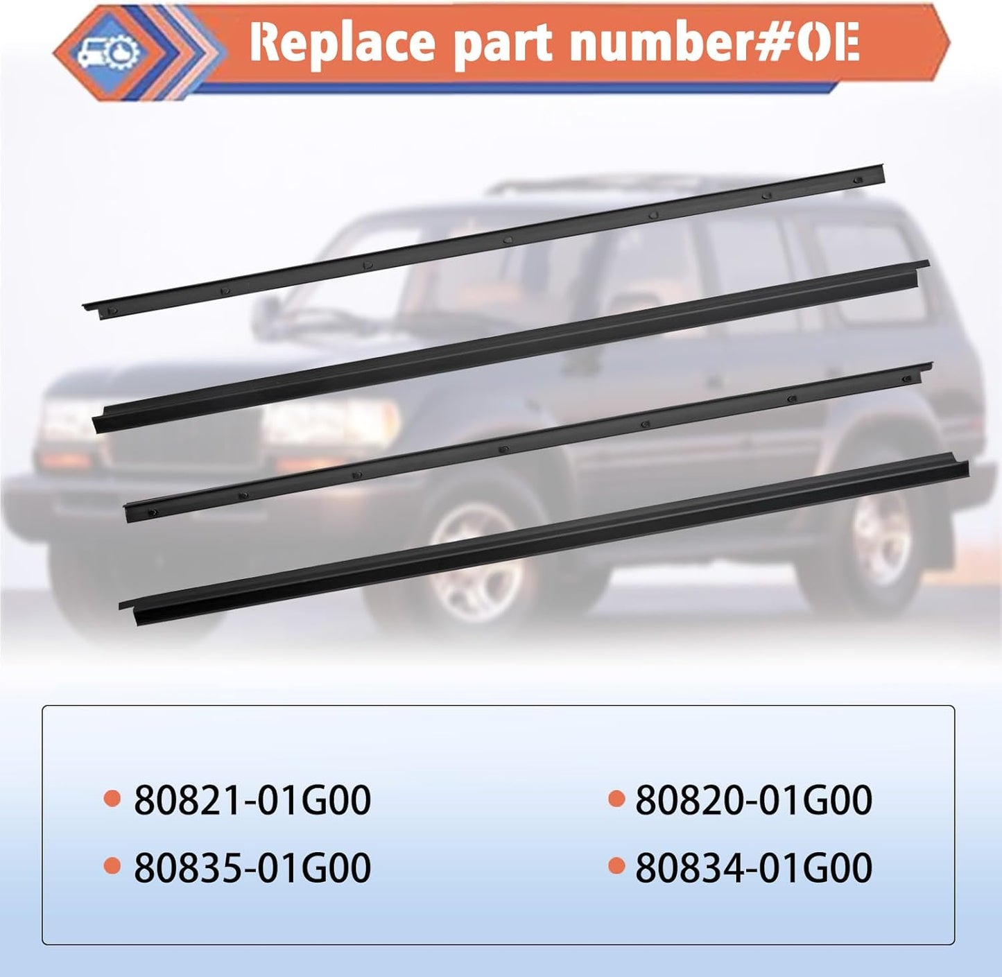 Pickup D21 Hardbody 4 Pcs Black Car Outer & Inner Door Window Moulding Trim Weatherstrip Seal Belt Compatible with Nissan Vehicle 1986-1994 Pickup D21 Hardbody, Replace#80820-01G00 80821-01G00 80834-01G00 80835-01G00
