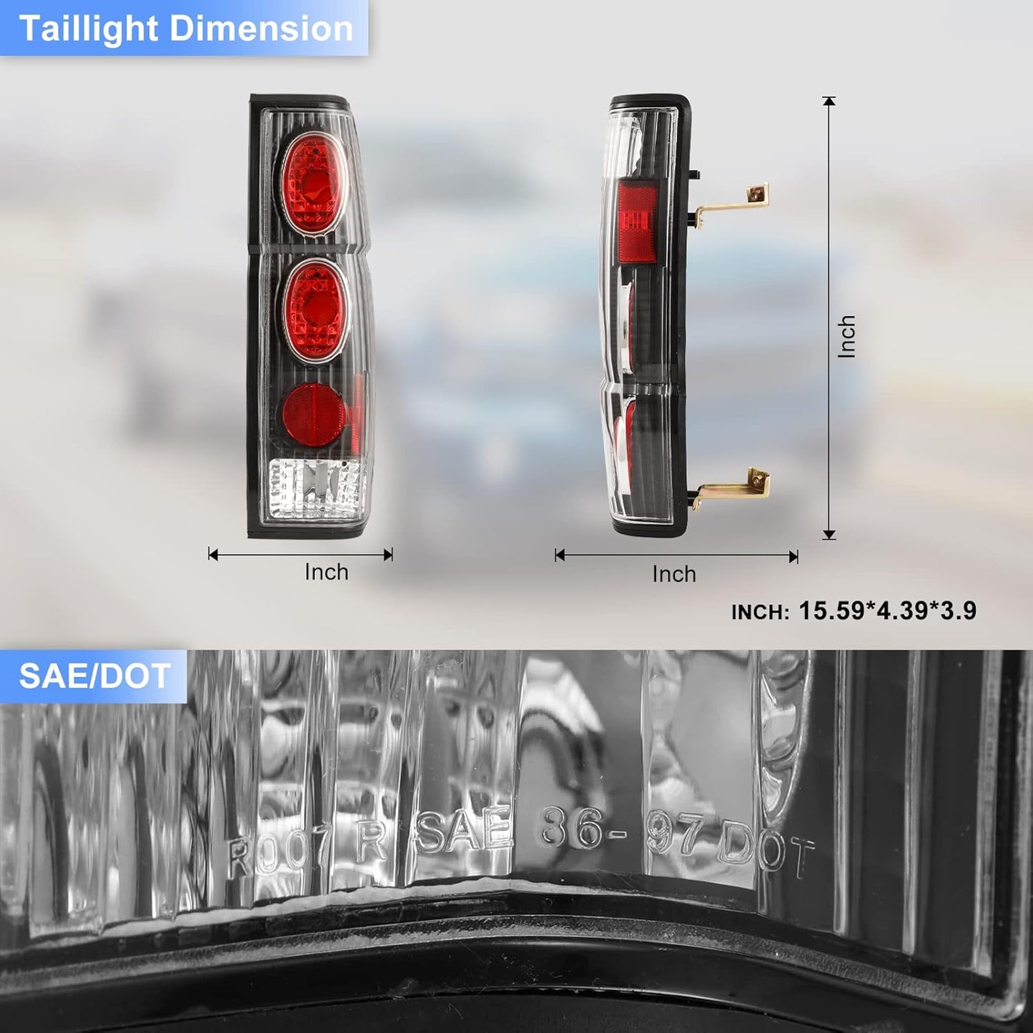 Tail Light Assembly Compatible with 1986 1987 1988 1989 1990 1991 1992 1993 1994 1995 1996 1997 Nissan Pickup D21 Driver and Passenger Side (Black Housing, Clear Lens)