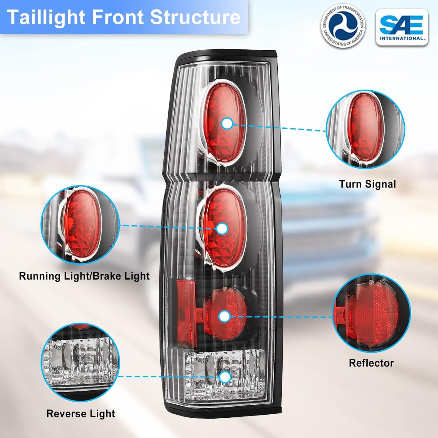 Tail Light Assembly Compatible with 1986 1987 1988 1989 1990 1991 1992 1993 1994 1995 1996 1997 Nissan Pickup D21 Driver and Passenger Side (Black Housing, Clear Lens)