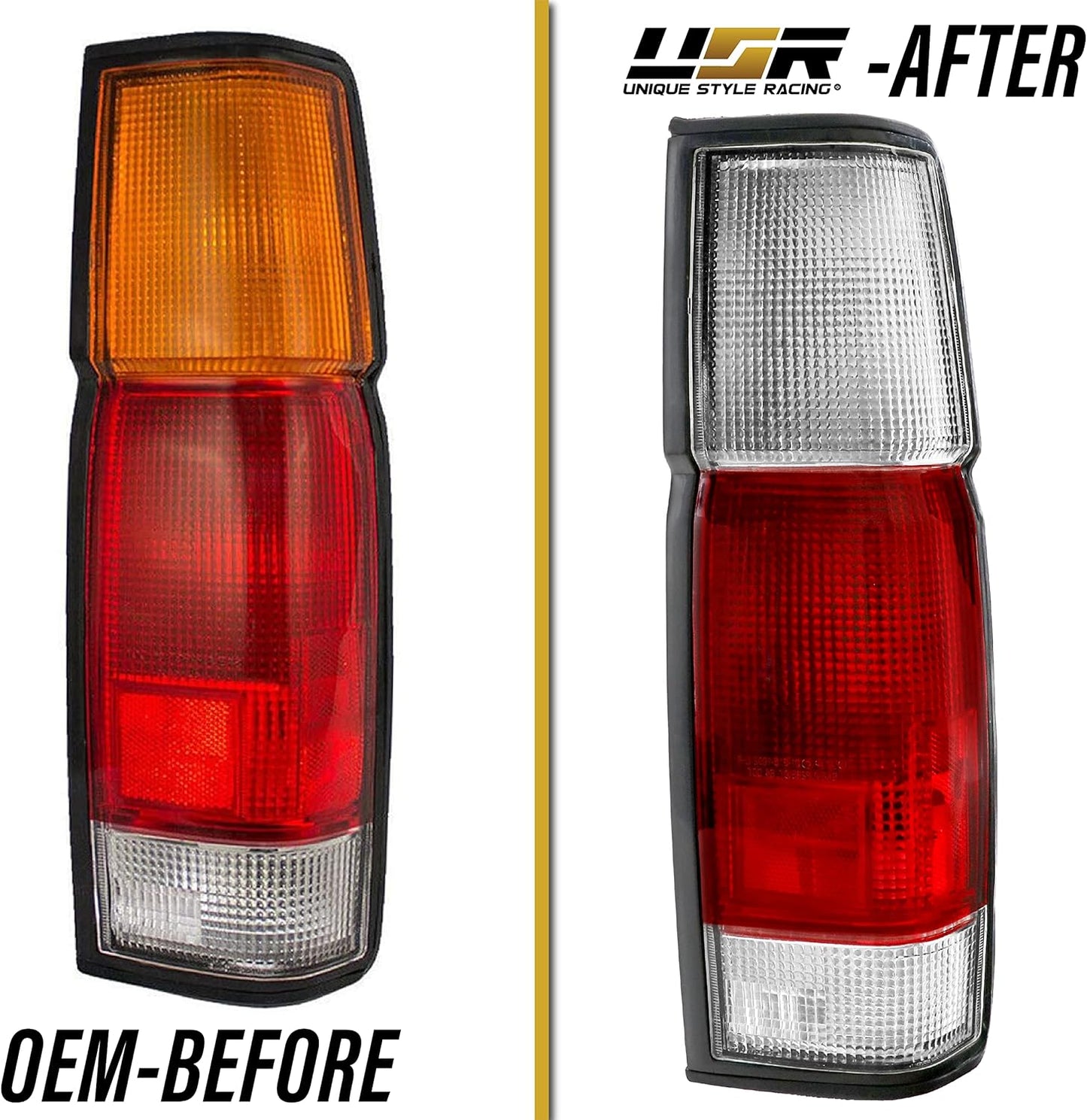 USR 86-97 Hardbody Tail Lights - Rear Tail Lamps Taillight Replacement Assembly Set (Left + Right) Compatible with 1986-1997 Nissan Hardbody D21 Pickup Truck (Red/Clear Lens)