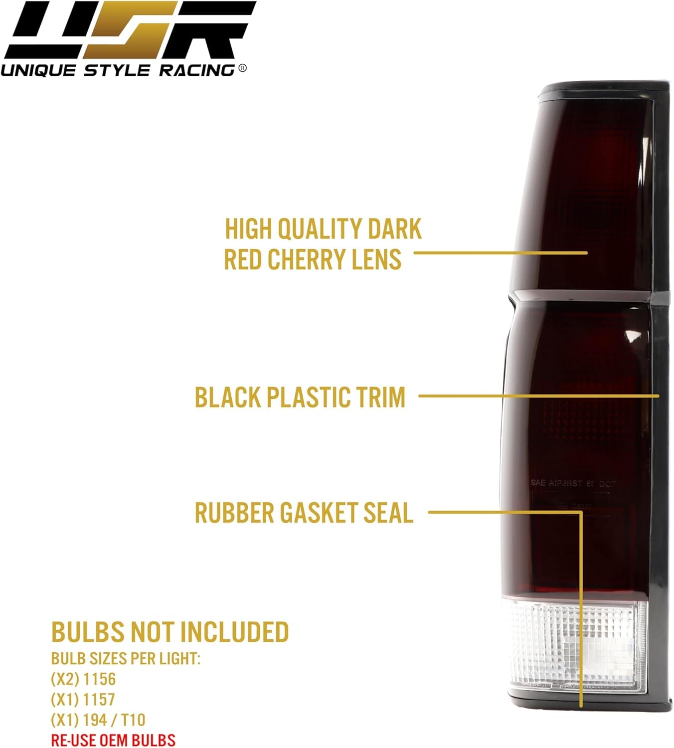 USR 86-97 Pickup Hardbody Tail Light – 2 Piece Replacement Tail Lamps (Left + Right) - Compatible with 1986-1997 Nissan Hardbody Pickup Truck All Models (Dark Cherry Red Lens and Sockets Included)