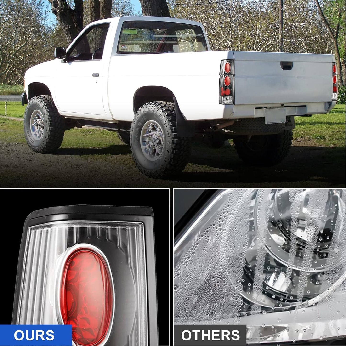 Tail Light Assembly Compatible with 1986 1987 1988 1989 1990 1991 1992 1993 1994 1995 1996 1997 Nissan Pickup D21 Driver and Passenger Side (Black Housing, Clear Lens)