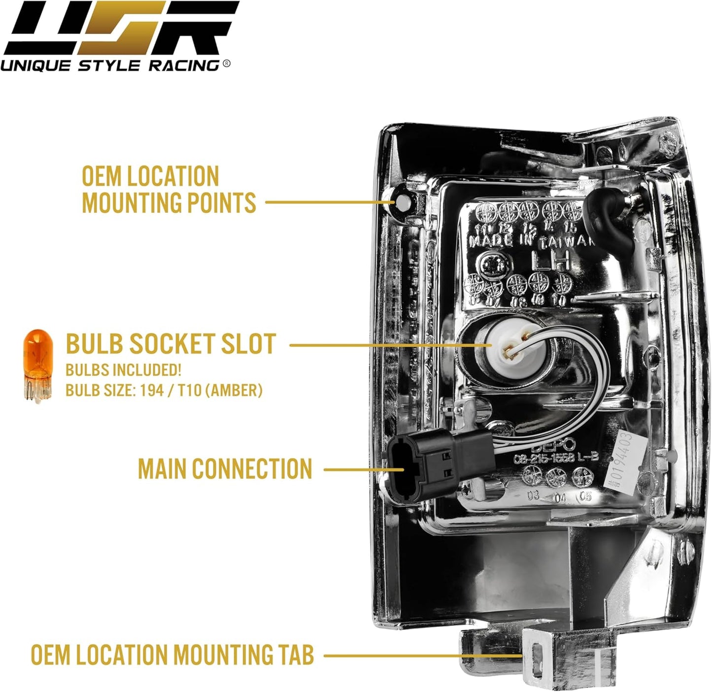 USR 90-97 Hardbody Pickup Corner Light – CLEAR Corner Lamps (Left + Right) Pair - Compatible with 1990-1997 Nissan Pick up Hardbody Truck All Models (CLEAR CORNER LAMPS W/Sockets & BULBS - Plug&Play)