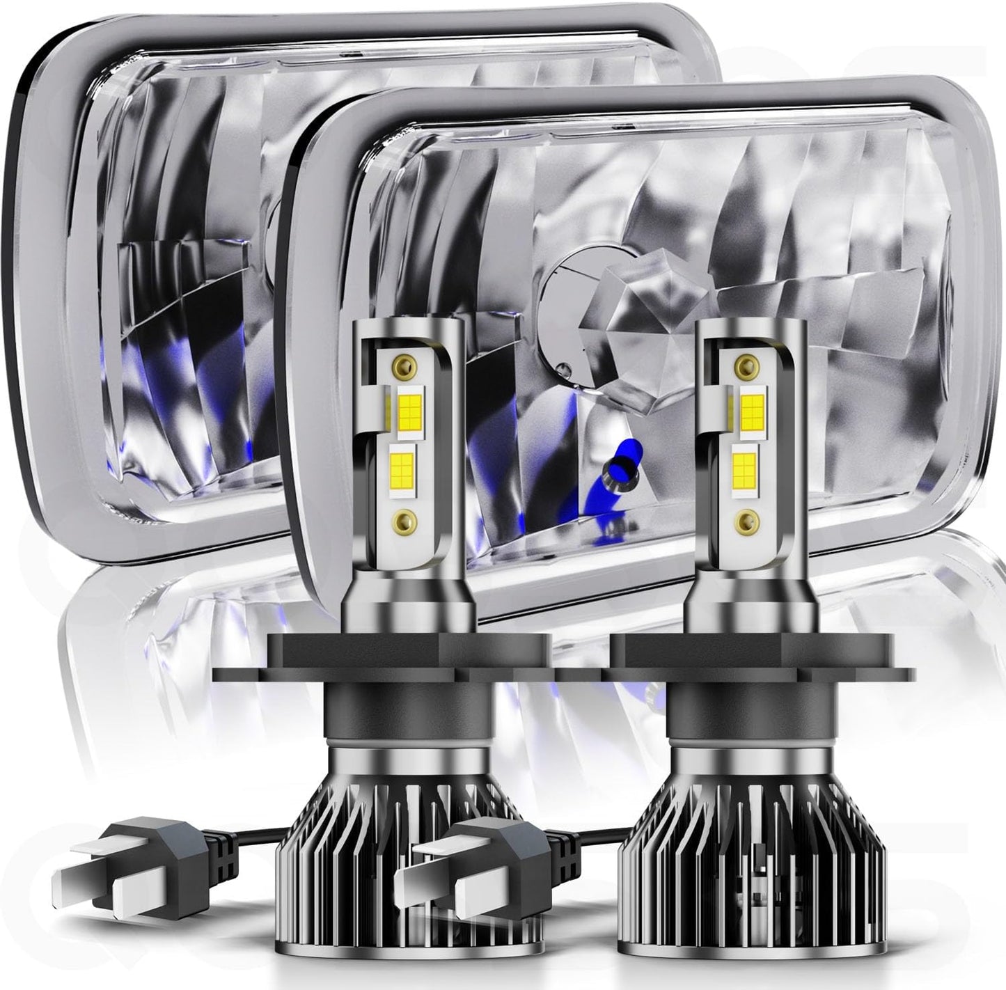 Pair 7X6" 5X7" LED High/Low Beam for 1995-1997 Nissan Pickup Hardbody,5X7 7X6 Inch Diamond Crystal Clear Semi Sealed Beam Glass Lens Housing Headlights,H4 LED Bulbs,6000K Cool White