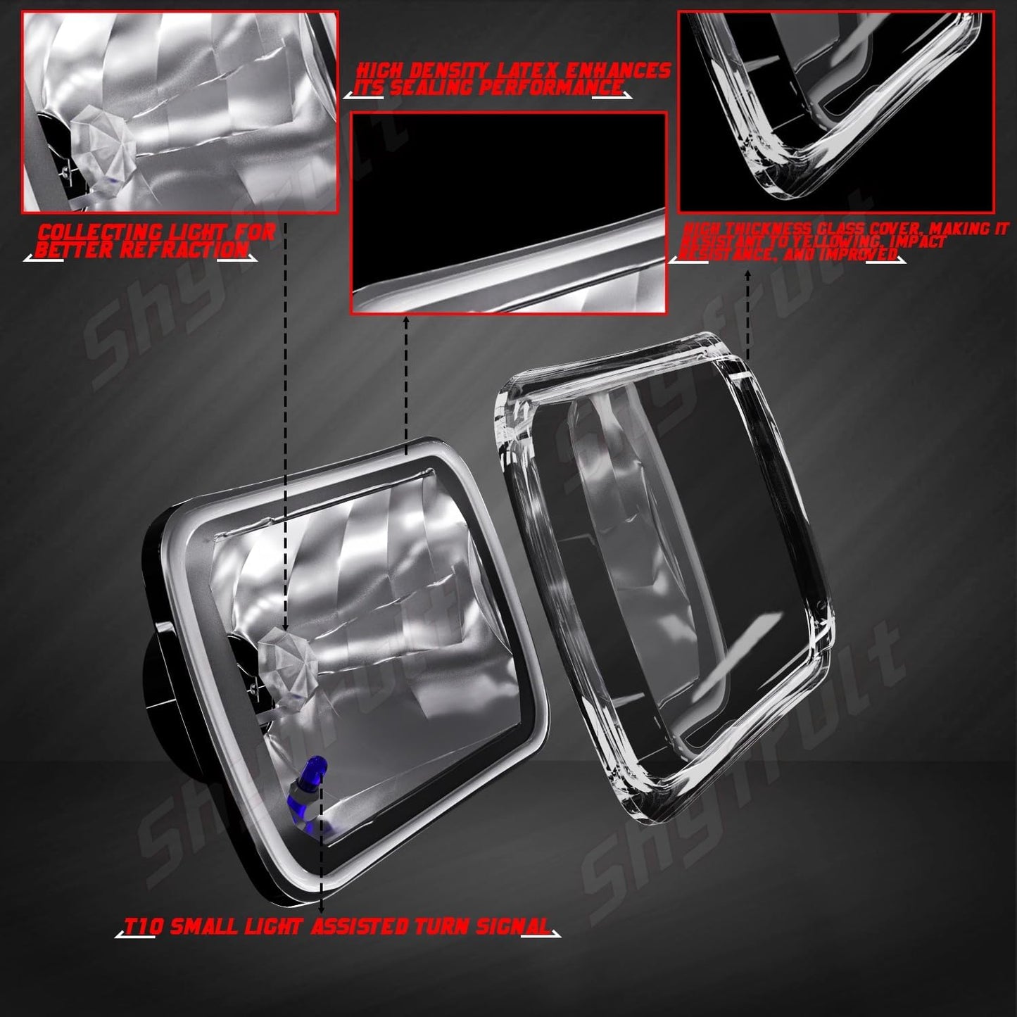 Pair 7X6" 5X7" LED High/Low Beam for 1995-1997 Nissan Pickup Hardbody,5X7 7X6 Inch Diamond Crystal Clear Semi Sealed Beam Glass Lens Housing Headlights,H4 LED Bulbs,6000K Cool White