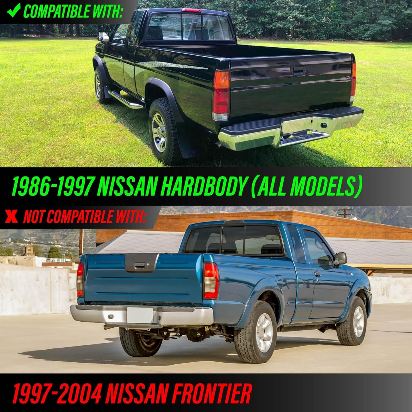 USR 86-97 Pickup Hardbody Tail Light – 2 Piece Replacement Tail Lamps (Left + Right) - Compatible with 1986-1997 Nissan Hardbody Pickup Truck All Models (Dark Cherry Red Lens and Sockets Included)