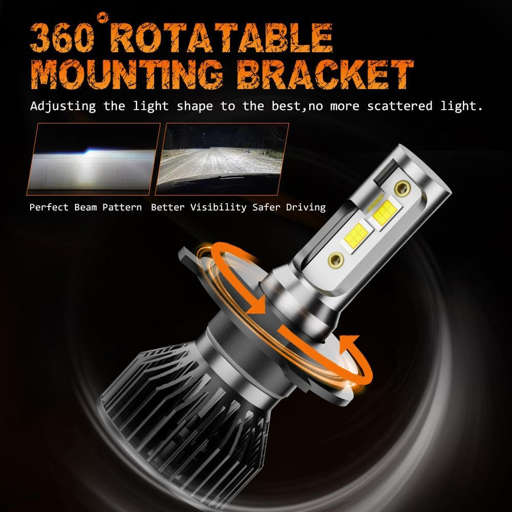 Pair 7X6" 5X7" LED High/Low Beam for 1995-1997 Nissan Pickup Hardbody,5X7 7X6 Inch Diamond Crystal Clear Semi Sealed Beam Glass Lens Housing Headlights,H4 LED Bulbs,6000K Cool White