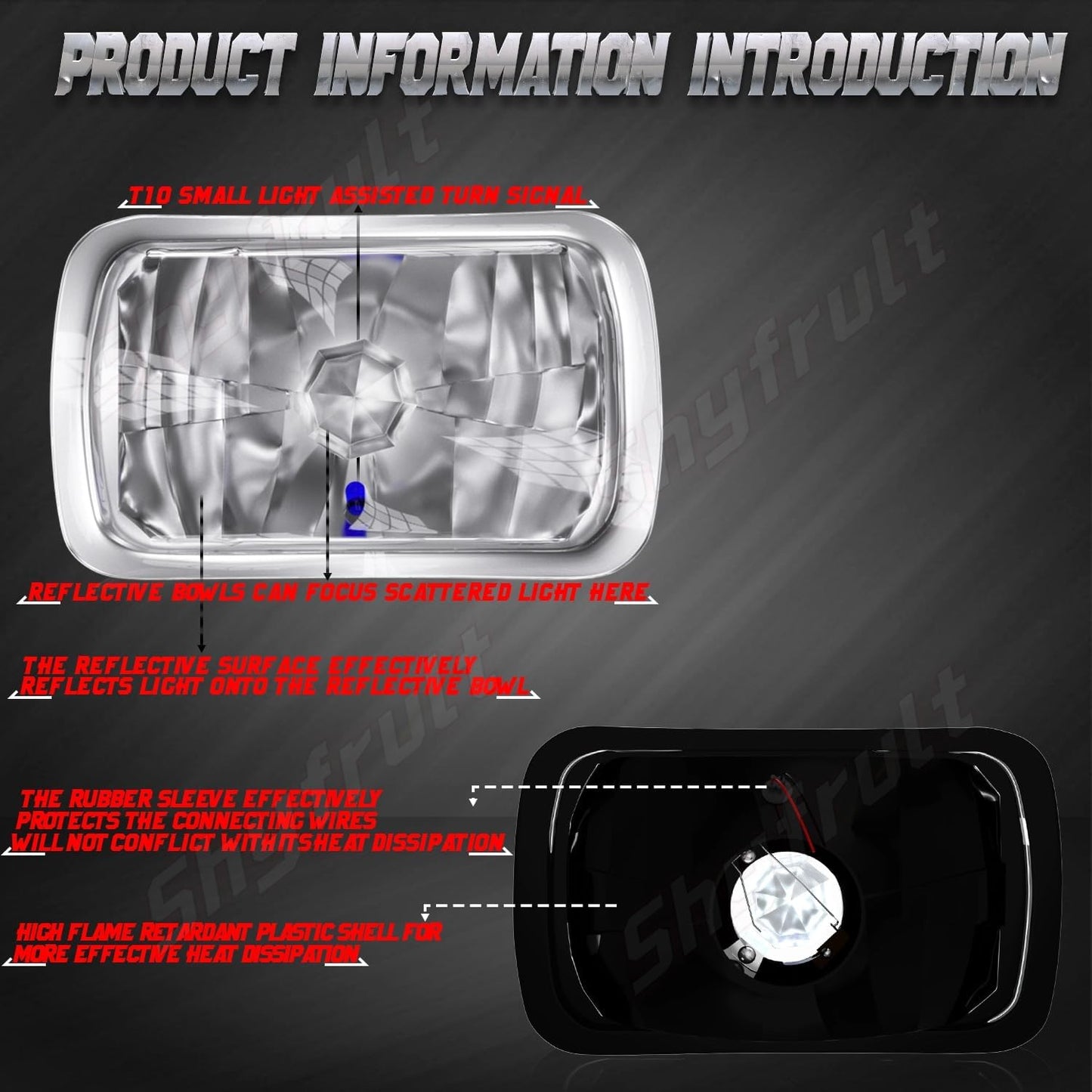 Pair 7X6" 5X7" LED High/Low Beam for 1995-1997 Nissan Pickup Hardbody,5X7 7X6 Inch Diamond Crystal Clear Semi Sealed Beam Glass Lens Housing Headlights,H4 LED Bulbs,6000K Cool White