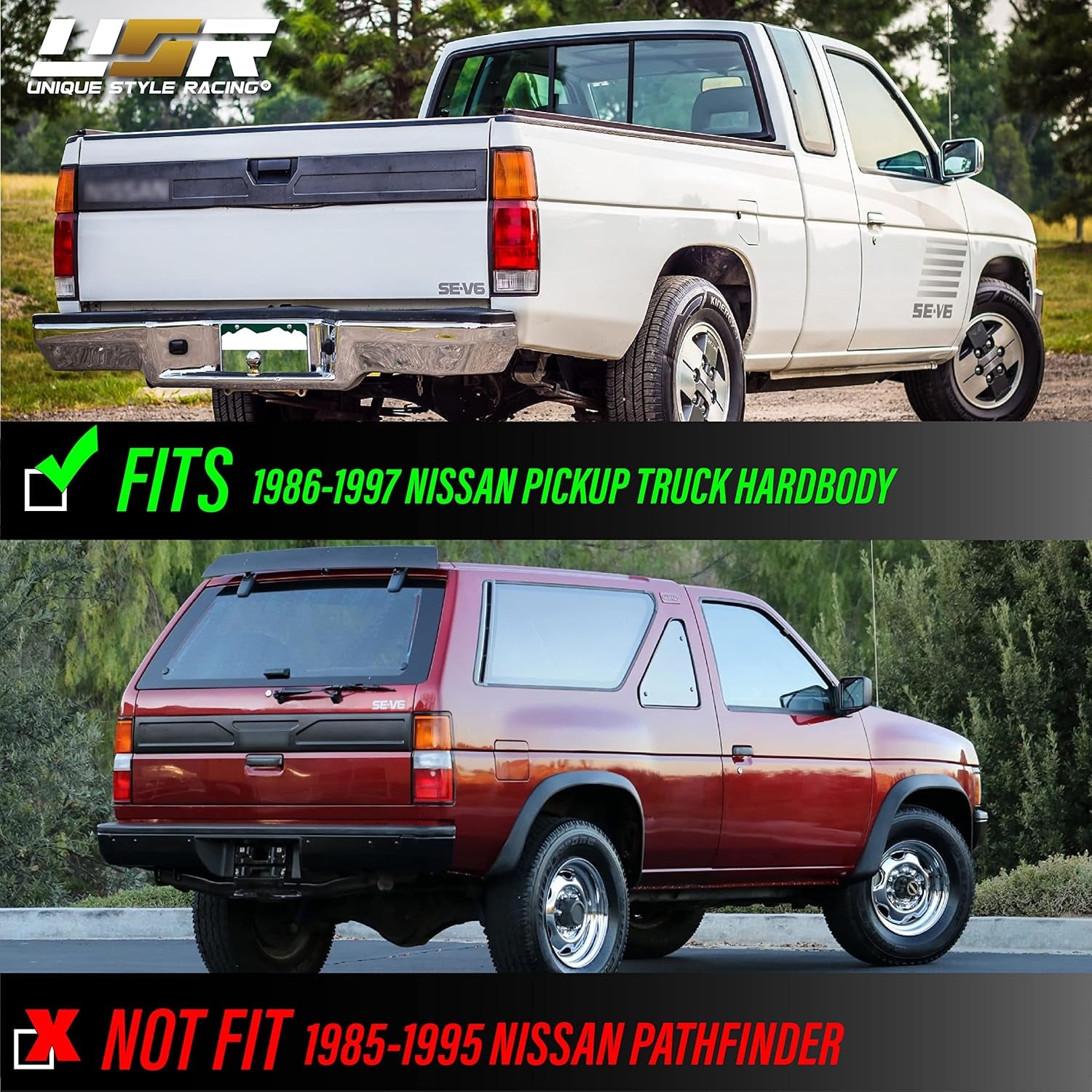 USR 86-97 Hardbody Tail Lights - Rear Tail Lamps Taillight Replacement Assembly Set (Left + Right) Compatible with 1986-1997 Nissan Hardbody D21 Pickup Truck (Red/Clear Lens)