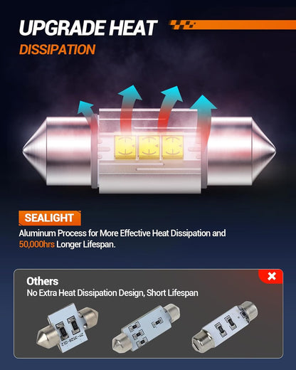 Nissan D21 Dome Light 31Mm DE3175 LED Bulb White 6500K Bright Interior Car Light Error Free CANBUS CSP-2525 Ceramic Chipsets DE3021 DE3022 for Car Interior Dome Map Door License Plate Lights Bulbs (Pack of 2)