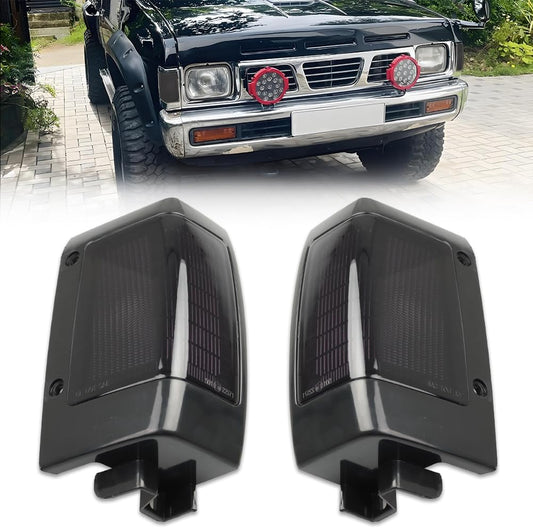 Front Parking Corner Side Marker Light Housing Compatible with Nissan D21 1990-1994, [DOT] Turn Signal Marker Light Cover [No Bulbs], Replace OEM #B611001G02, B611501G02, Smoked Lens