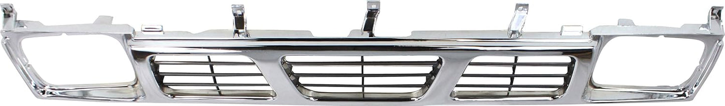 Nissan D21 Grille Assembly Compatible with 1993-1994 Nissan D21, Fits 1995-1997 Nissan Pickup Chrome Shell with Gray Insert