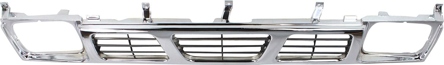 Nissan D21 Grille Assembly Compatible with 1993-1994 Nissan D21, Fits 1995-1997 Nissan Pickup Chrome Shell with Gray Insert