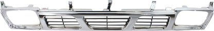 Nissan D21 Grille Assembly Compatible with 1993-1994 Nissan D21, Fits 1995-1997 Nissan Pickup Chrome Shell with Gray Insert