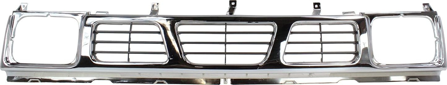Nissan D21 Grille Assembly Compatible with 1993-1994 Nissan D21, Fits 1995-1997 Nissan Pickup Chrome Shell with Gray Insert