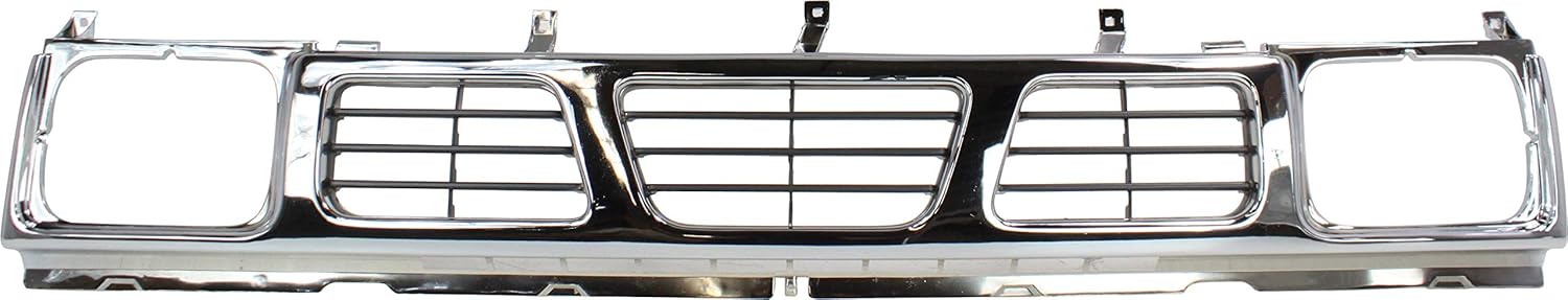 Nissan D21 Grille Assembly Compatible with 1993-1994 Nissan D21, Fits 1995-1997 Nissan Pickup Chrome Shell with Gray Insert