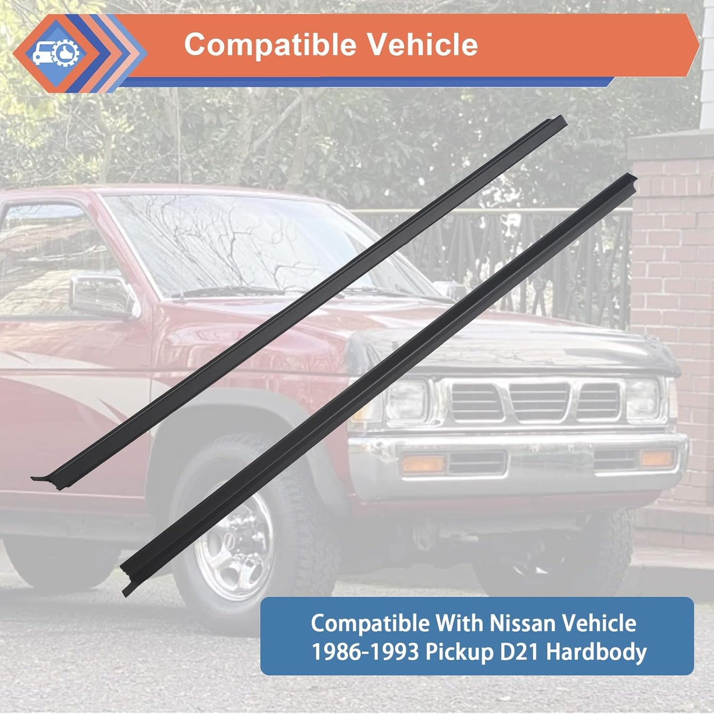 Pickup D21 Hardbody 2 Pcs Black Car Outer Door Window Moulding Trim Weatherstrip Seal Belt Compatible with Nissan Vehicle 1986-1994 Pickup D21 Hardbody, Replace#80820-01G00, 80821-01G00
