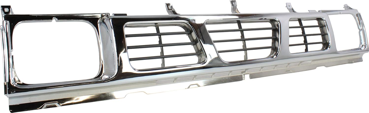 Nissan D21 Grille Assembly Compatible with 1993-1994 Nissan D21, Fits 1995-1997 Nissan Pickup Chrome Shell with Gray Insert
