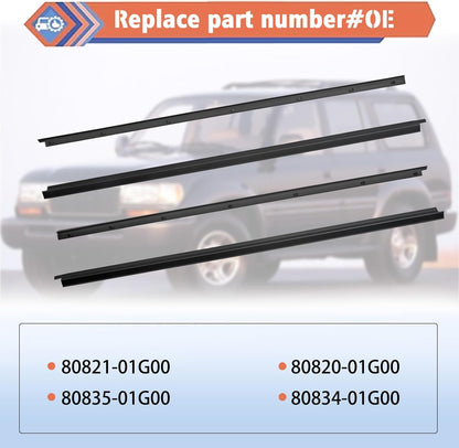 Pickup D21 Hardbody 4 Pcs Black Car Outer & Inner Door Window Moulding Trim Weatherstrip Seal Belt Compatible with Nissan Vehicle 1986-1994 Pickup D21 Hardbody, Replace#80820-01G00 80821-01G00 80834-01G00 80835-01G00