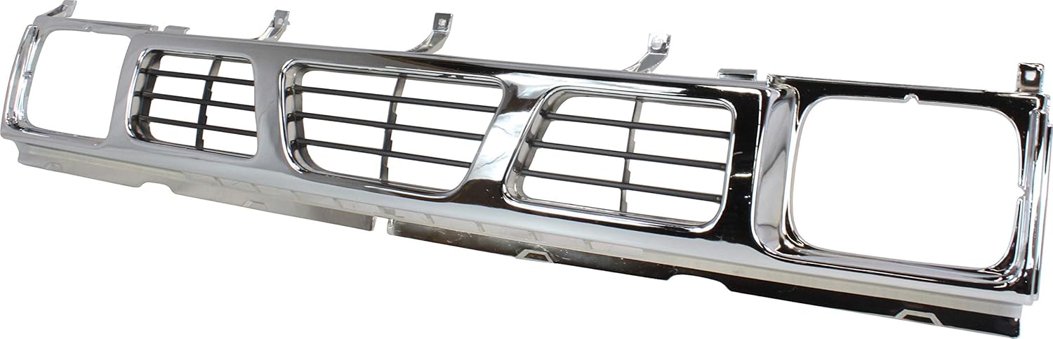 Nissan D21 Grille Assembly Compatible with 1993-1994 Nissan D21, Fits 1995-1997 Nissan Pickup Chrome Shell with Gray Insert