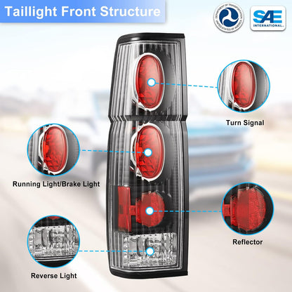 Tail Light Assembly Compatible with 1986 1987 1988 1989 1990 1991 1992 1993 1994 1995 1996 1997 Nissan Pickup D21 Driver and Passenger Side (Black Housing, Clear Lens)