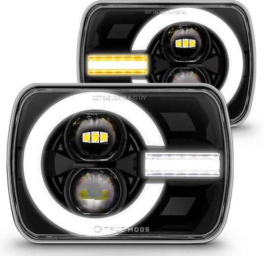 5X7 7X6 Inch H6054 Black LED Headlights H4 Sealed Beam Replacement Lamp for Jeep Wrangler YJ Cherokee XJ [DOT Approved] Ford Econoline Chevy Express GMC Savana TOYOTA Pickup Nissan D21 Dodge