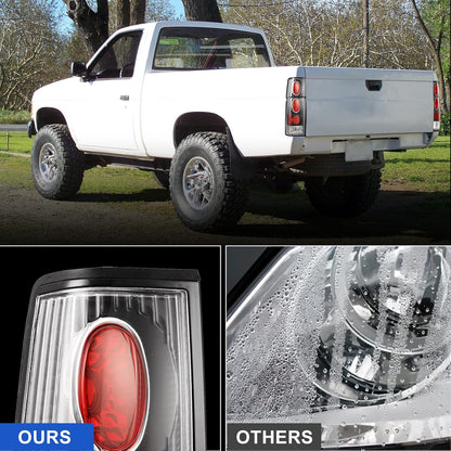 Tail Light Assembly Compatible with 1986 1987 1988 1989 1990 1991 1992 1993 1994 1995 1996 1997 Nissan Pickup D21 Driver and Passenger Side (Black Housing, Clear Lens)