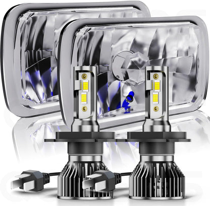 Pair 7X6" 5X7" LED High/Low Beam for 1995-1997 Nissan Pickup Hardbody,5X7 7X6 Inch Diamond Crystal Clear Semi Sealed Beam Glass Lens Housing Headlights,H4 LED Bulbs,6000K Cool White