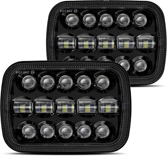 110W 5X7 Led Headlights 7X6 H6054 Headlight Hi/Low Sealed Beam Compatible with Jeep Wrangler YJ Cherokee XJ Ford GMC Toyota Nissan Dodge Truck Van Etc Pair Black